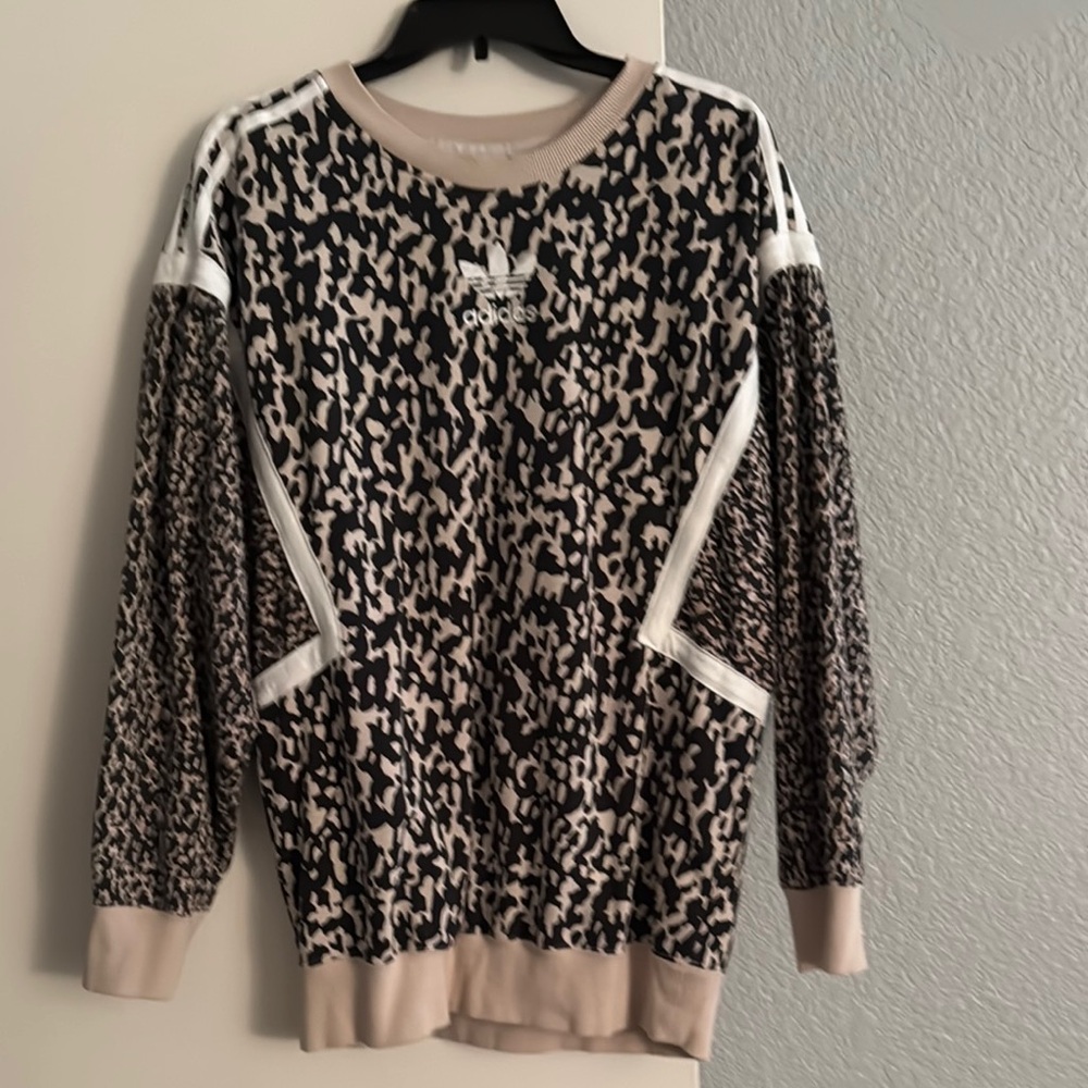Adidas Women's Black and Cream Animal Print Sweatshirt